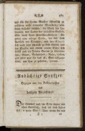 Andächtige Seufzer. Gezogen aus den Bekenntnissen des heiligen Augustinus.