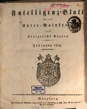 Intelligenzblatt für den Unter-Mainkreis des Königreichs Bayern. 1829, 1