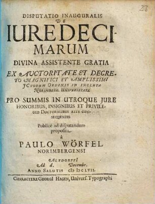 Disputatio Inauguralis De Iure Decimarum