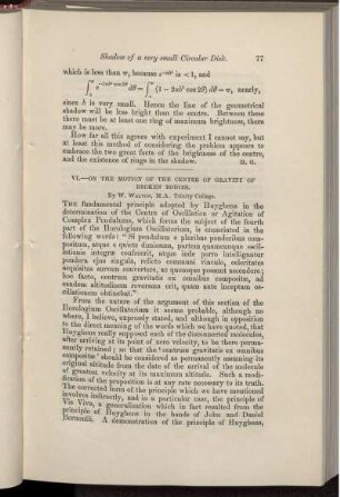 VI. On the motion of the centre of gravity of broken bodies.