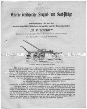 Eiserne dreischarige Stoppel- und Saatpflüge