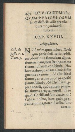 Quam Periculosum sit & difficile aliis praeesse curamque animarum habere. Cap. XXVIII.