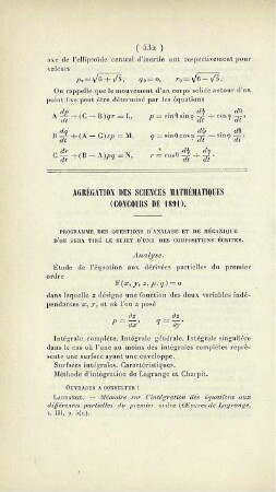 Agrégation des sciences mathématiques (concours de 1891).