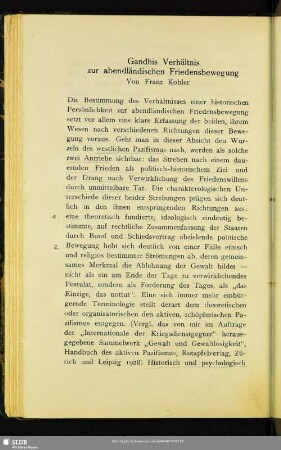 Gandhis Verhältnis zur abendländischen Friedensbewegung