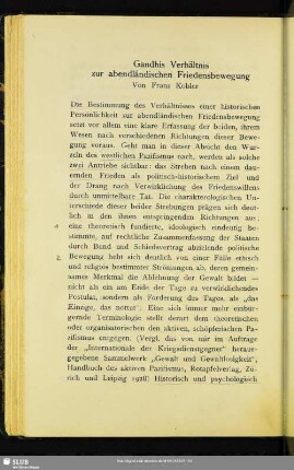 Gandhis Verhältnis zur abendländischen Friedensbewegung