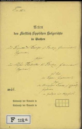 Lange, W., Bürger zu Blomberg gegen Hanke, Förster bei Blomberg - in Sachen Hanke gegen Revierjäger Franke zu Eschenbruch / Herausgabe eines Rehgehörns