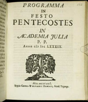 Programma In Festo Pentecostes In Academia Iulia P.P. Anno M DC LXXXIX