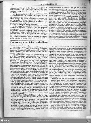 Errichtung von Schulwerkstätten