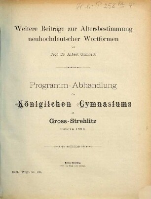 Weitere Beiträge zur Altersbestimmung neuhochdeutscher Wortformen