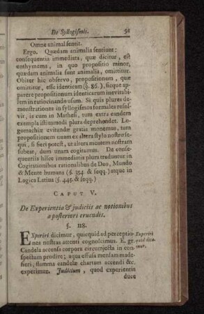 Caput V. De Experientia & judiciis ac notionibus a posteriori eruendis.