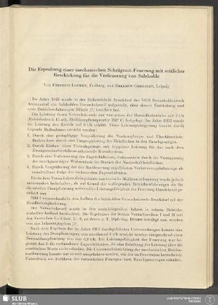 Die Erprobung einer mechanischen Schrägrost-Feuerung mit seitlicher Beschickung für die Verfeuerung von Salzkohle