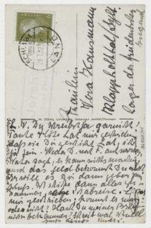 Ansichtspostkarte von Elfriede Hausmann an Vera Hausmann. Jershöft