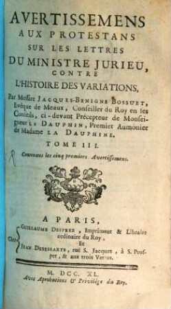 Histoire Des Variations Des Eglises Protestantes, 3