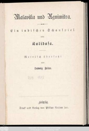Malavika und Agnimitra : ein indisches Schauspiel