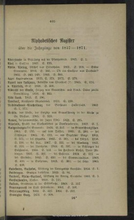 Alphabetisches Register über die Jahrgänge von 1857-1871