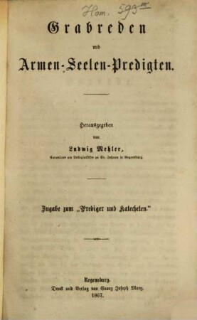 Grabreden und Armen-Seelen-Predigten : Zugabe zum "Prediger und Katecheten"
