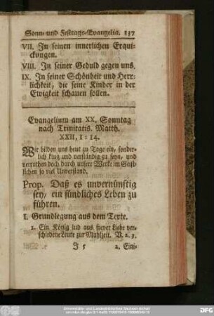 Evangelium am XX. Sonntage nach Trinitatis. Matth. XXII, 1 - 14.