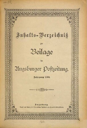 Augsburger Postzeitung. Beilage zur Augsburger Postzeitung. 1894