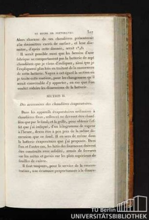 SECTION II. Des accessoires des chaudières évaporatoires.