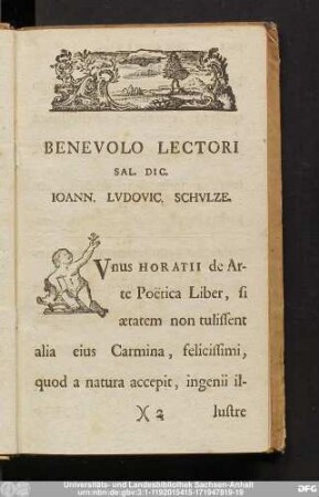 Benevolo Lectori Sal. Dic. Ioann. Ludovic. Schulze.