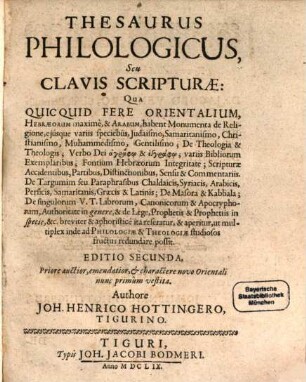 Thesaurus philologicus, seu clavis Scripturae