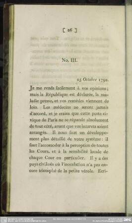 No. III. 25 Octobre 1792
