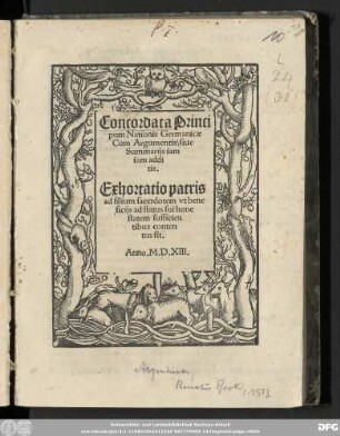 Concordata Princi||pum Nationis Germanicae || Cum Argumentis/ siue || Summarijs iam || iam addi||tis.|| Exhortatio patris || ad filium sacerdotem vt bene|| ficijs ad status sui hone||statem sufficien||tibus conten||tus sit.||