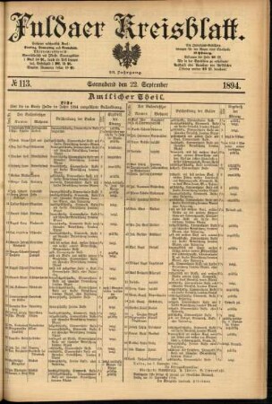 Erste Ausgabe vom Samstag, den 22. September 1894.