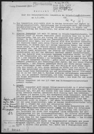 Orlach-Jungholzhausen mit Elzhausen, Zottishofen und Dörrhof: Pfarrbericht 1954
