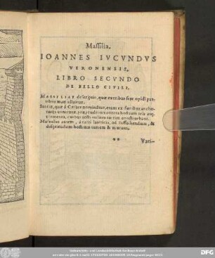 Massilia. Ioannes Iucundus Veronensis. Libro Secundo De Bello Civili. ...