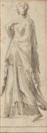 Skizze einer sich umwendenden Frau in antikischem Kleid