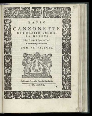 Orazio Vecchi: Canzonette ... Libro quarto à quattro voci ... Basso