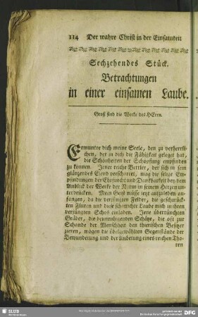 Sechzehendes Stück. Betrachtungen in einer einsamen Laube
