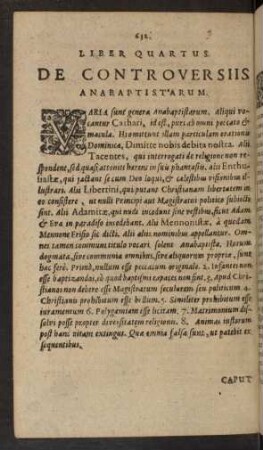 Liber Quartus. De Controversiis Anabaptistarum.