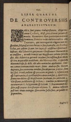 Liber Quartus. De Controversiis Anabaptistarum.