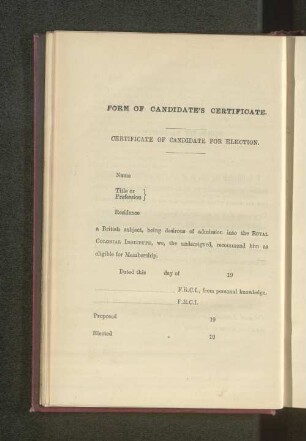 Form of Candidate´s Certificate.