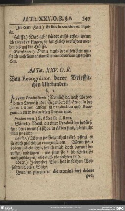 Ad Tit. XXV. O. R. Von Recognition derer Briefflichen Uhrkunden