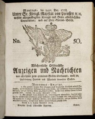 No. 50. Montags, den 14ten Dec. 1778.