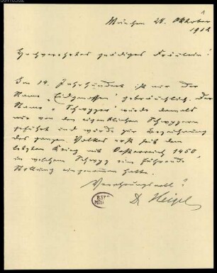 Joseph Joachim (1822-1882) und Helene Raff (1865-1942) Nachlass: Brief von Karl Heigel an Helene Raff - BSB Raffiana VI. Heigel, Karl
