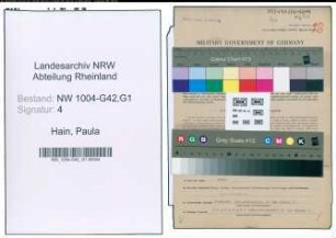 Entnazifizierung Paula Hain , geb. 14.03.1900 (Angestellte)
