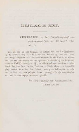 Bijlage XXI. Circulaire van het Hoog-Geregtshof van Nederlandsch-Indie dd. 10 Maart 1868 No. 1