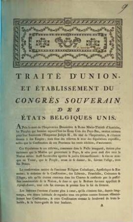 Traité d'Union, Et Établissement Du Congrès Souverain Des États Belgiques Unis