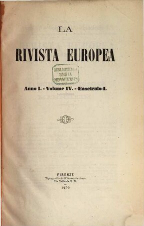 La rivista europea : rivista internazionale. 1,4. 1870