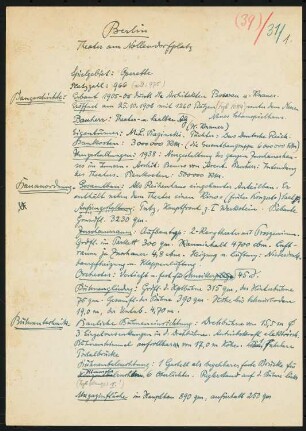 Theater am Nollendorfplatz (auch: Neues Schauspielhaus und Mozartsaal, Metropol), Berlin: Schriftstück zum Fragebogen für das Handbuch »Das Deutsche Theater«, zwei Seiten