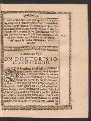 Curriculum Vitae Dn. Doctoris Johannis Stumpfii.