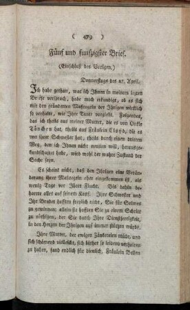 Fünf und funfzigster Brief (Einschluß des Vorigen.) - Neun und funfzigster Brief. Clarissa an Fräulein Howe.
