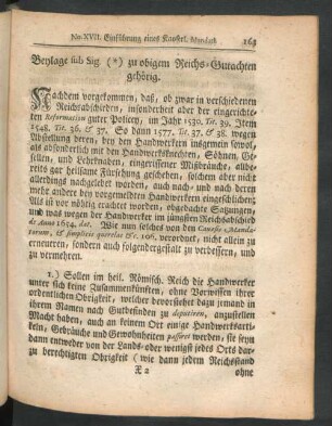 Beylage sub Sig. (*) zu obigem Reichs-Gutachten gehörig