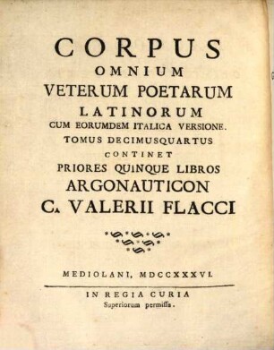 Gli ... Libri Dell'Argonautica Di C. Valerio Flacco, 1. Gli Primi Cinque Libri