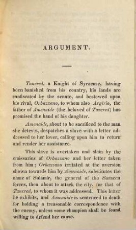 Tancredi : an heroic opera ; in two acts ; performed at Her Majesty's Theatre, Haymarket