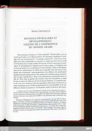 Michel Chautelus Revenus Pétroliers Et Développement: Leçons De L'Expérience Du Monde Arabe